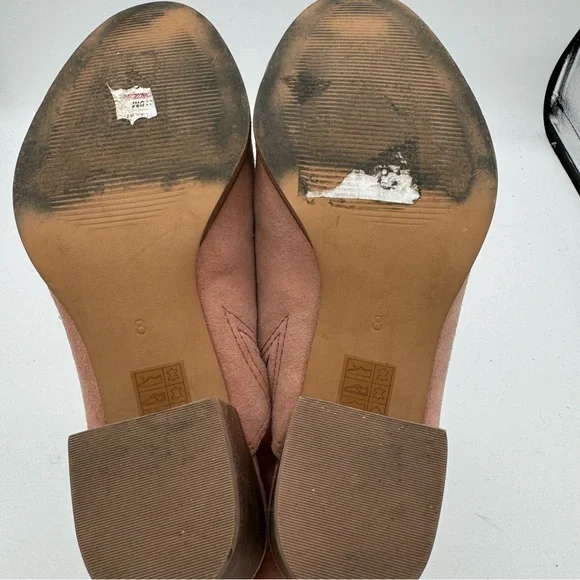 Madewell Harper Pink Suede Stacked Mules - Picture 7 of 9